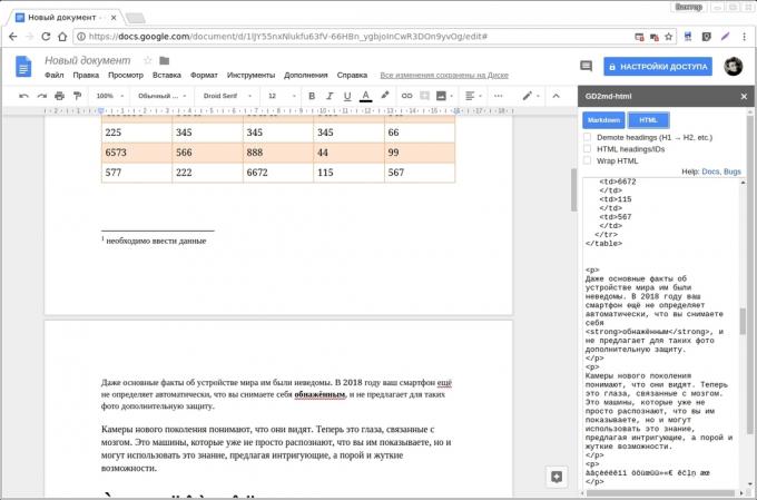 Гоогле документи додацима: ГД2мд-ХТМЛ
