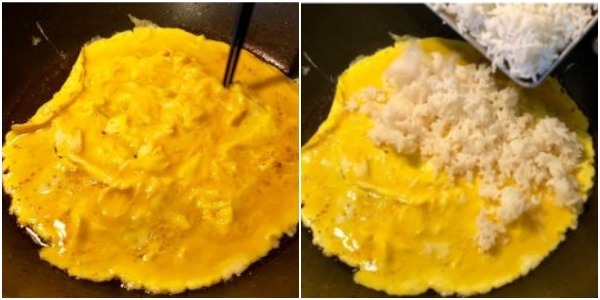 Како да кува Пиринач пржен са јајетом: пржити јаја и додати пиринач