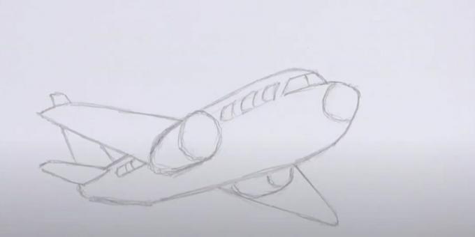 Како нацртати авион: нацртати луке, стакло и мотор
