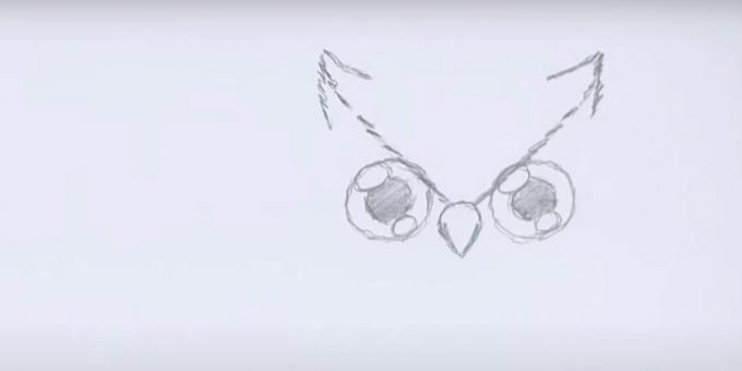 Како нацртати сову: нацртати кљун и "стрелице"